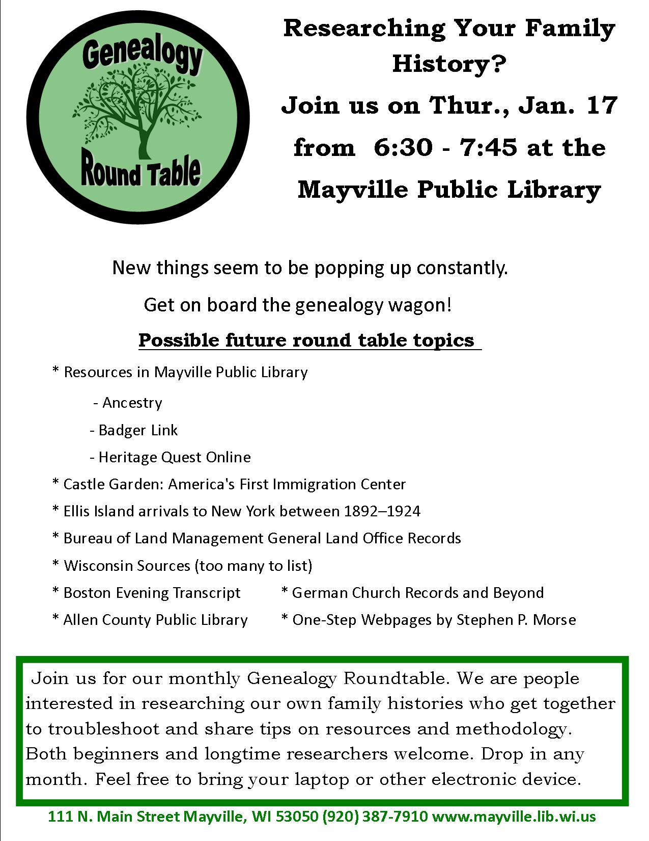 genealogy round table discussion mayville public library genealogy table
